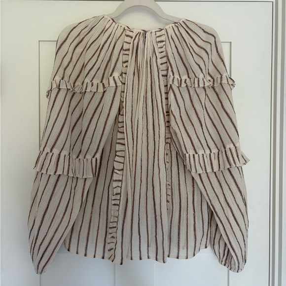 ULLA JOHNSON Liana Metallic Stripe Ruffle Balloon Blouse Sz 6 - Picture 4 of 11